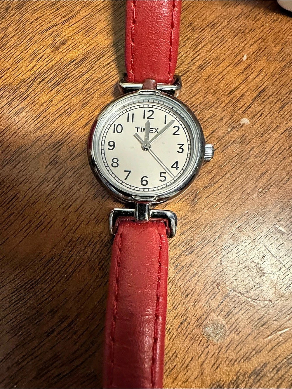 Vintage Timex Red Genuine Leather Strap Watch Spiedel Does Not Work
